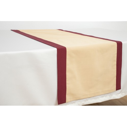 Napron decorativ / traversa anti-pete din poliester, crem cu margini visinii